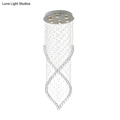 Modern Style 6 - Light Nickel Flushmount Crystal Flush Ceiling Light For Corridor - Spiral Design