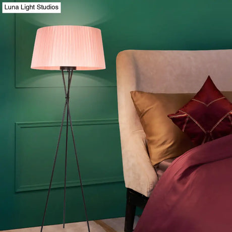 Modern Style Drum Shade Floor Lamp With Tripod Base - 1 Bulb Pink/Black/Red