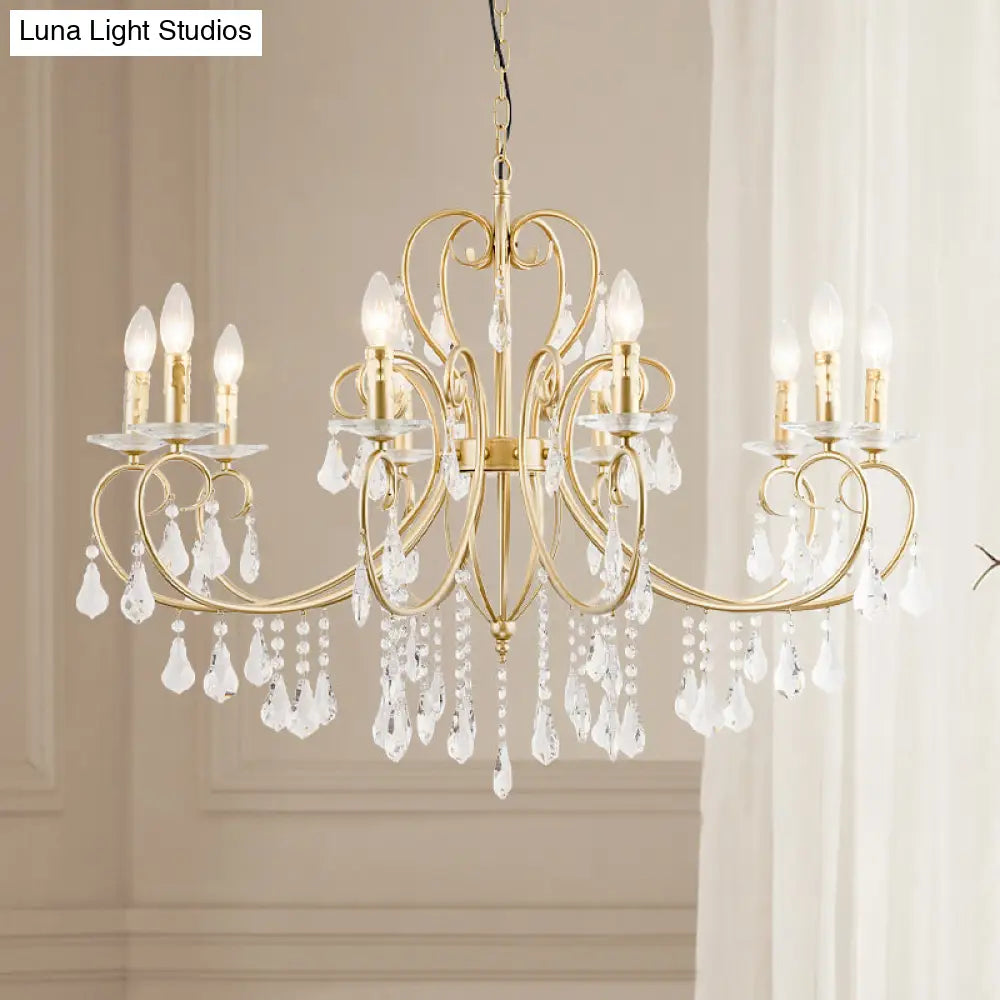 Modern Style Hanging Candle Lamp with Crystal Accent 3/6 Lights Chandelier in Gold