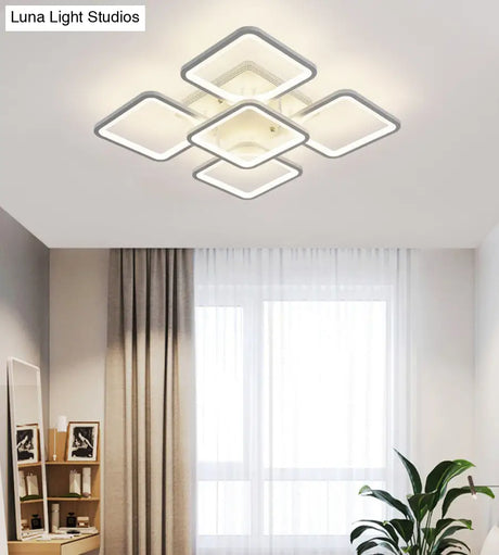 Modern Style Led Acrylic Square Semi Flush Mount Ceiling Light In White