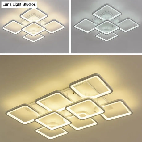 Modern Style Led Acrylic Square Semi Flush Mount Ceiling Light In White