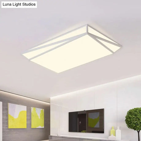 Modern Style Led Ceiling Fixture - White Rectangle Mount Light For Office & Restaurant Use