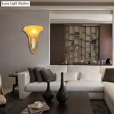Modern Style Yellow Glass Floral Sconce Wall Mount Light In Gold 1 Head Corridor Lighting Fixture
