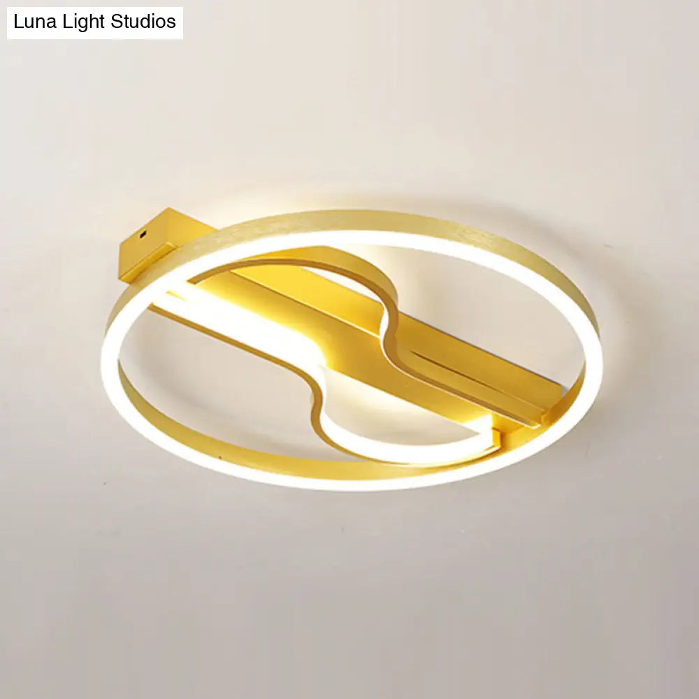Modern Swirl Led Ceiling Lamp In Gold - 16’/19.5’ With Warm/White Light For Bedroom