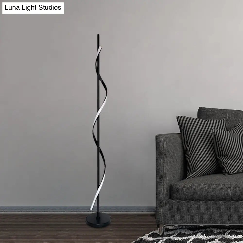 Modern Swirly Led Floor Lamp In Black With Adjustable Light Colors For Bedroom Reading
