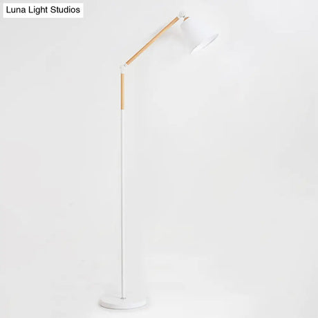 Modern Tapered Floor Reading Lamp - Nordic Design Swing Arm 1 Bulb Black/White & Wood