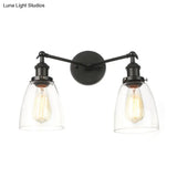 Modern Tapered Glass Wall Lamp - 2-Light Industrial Sconce Lighting In Black/Bronze/Brass