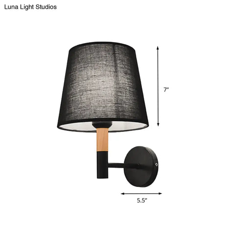 Modern Tapered Wall Sconce Light - 1 Head Fabric For Bedroom Black/White
