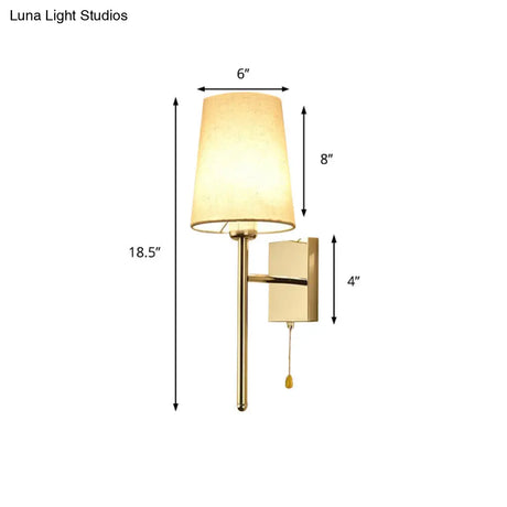 Modern Tapered Wall Sconce With Fabric Shade Chrome Finish - Led Bedside Lighting