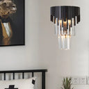 Modern Tiered Sconce Wall Lamp With Clear Crystal And Metal 3 Heads 14/19.5 Height Black / 14