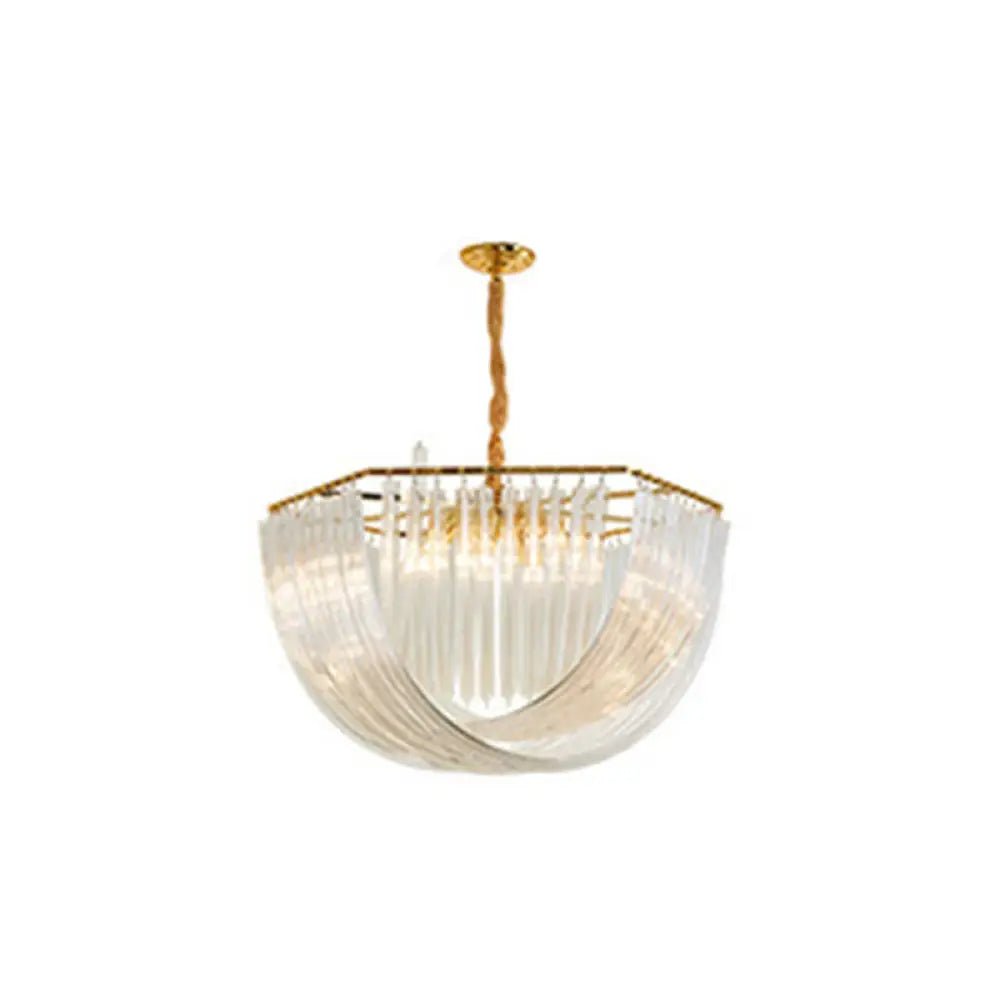 Modern Transparent Glass Tiered Tassel Chandelier With Crystal Accents - Golden Light Holder Living
