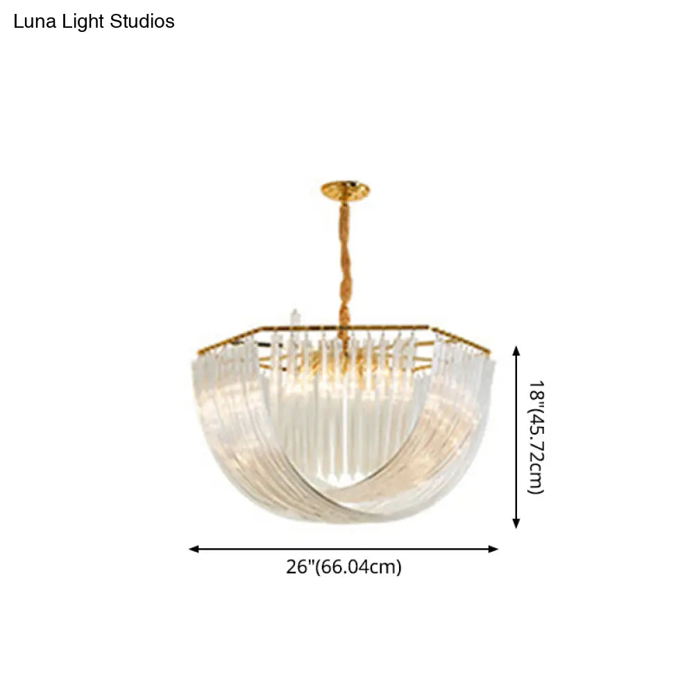 Modern Transparent Glass Tiered Tassel Chandelier With Crystal Accents - Golden Light Holder Living
