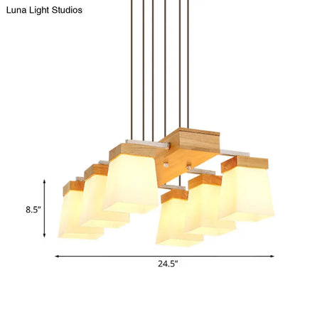 Modern Trapezoid Island Lighting With White Frosted Glass - 6-Head Dining Room Suspension Lamp And