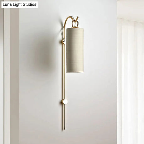 Modern Tube Sconce Lighting With Green/White Fabric Shade - 1 Light Living Room In Black/Gold