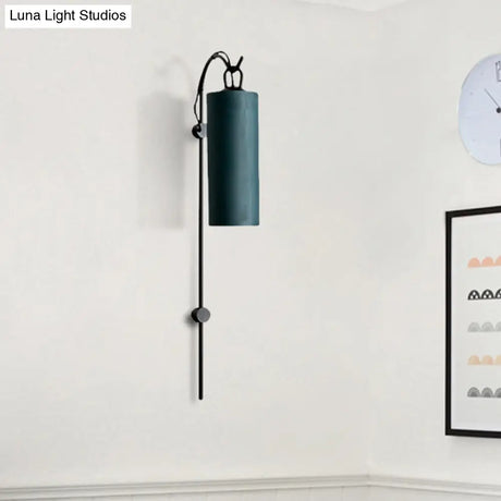 Modern Tube Sconce Lighting With Green/White Fabric Shade - 1 Light Living Room In Black/Gold