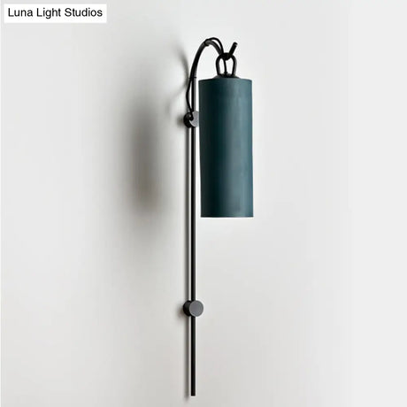 Modern Tube Sconce Lighting With Green/White Fabric Shade - 1 Light Living Room In Black/Gold