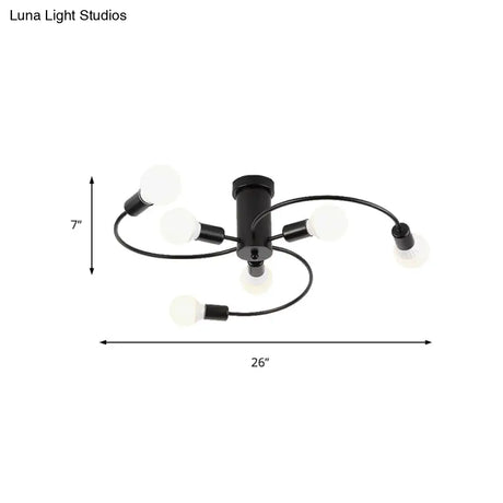 Modern Twisted Arm Ceiling Light For Adult Bedroom - Metallic Semi-Mount Fixture