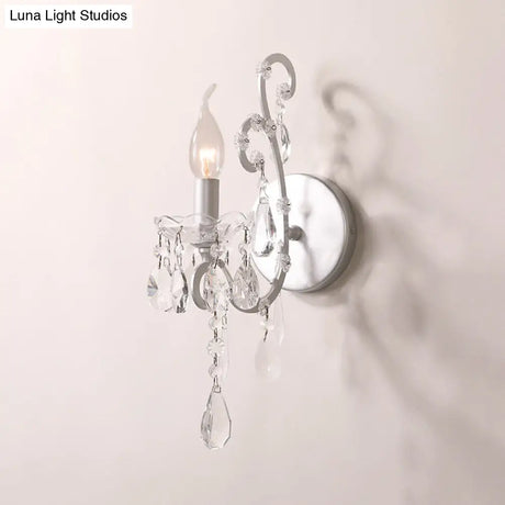 Modern Wall Mount Metal Candelabra Sconce Light With Crystal Drop (Silver/Gold)