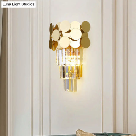 Modern Wall Sconce With Tiered Crystal Shade In Gold For Living Room