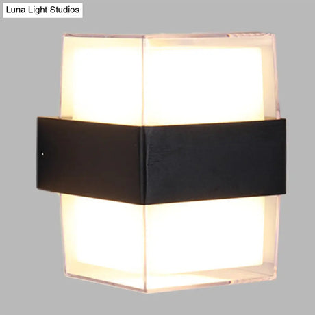 Modern White And Black Cuboid Box Led Acrylic Wall Sconce Light For Bedside In Warm/White