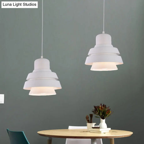 Modern White Bedroom Pendant Light With Flared Metal Shade