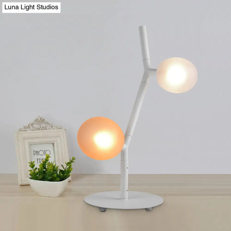 Modern White Branch Night Table Light - 2-Light Metallic Desk Lamp With Frosted Glass Shade
