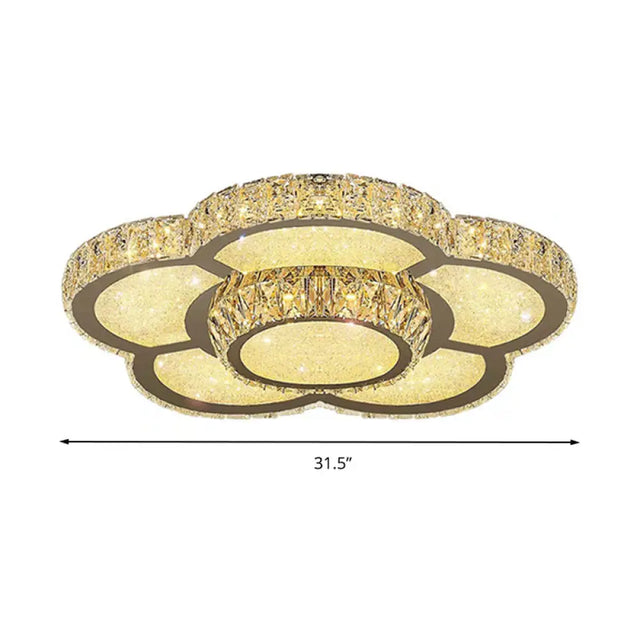 Modern White Clear Crystal Glass Flower Flush Mount Led Ceiling Light - 14/18/23.5 Warm/White Remote