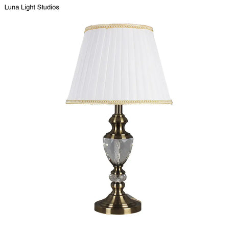 Modern White Crystal Table Lamp: Flared Design Small Desk Light For Living Room