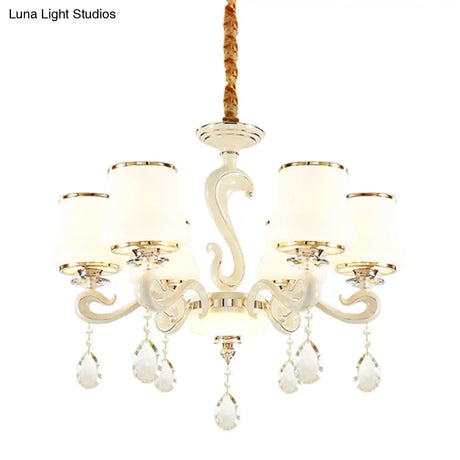 Modern White Curved Opal Glass Bedroom Chandelier Light With 6 Bulbs