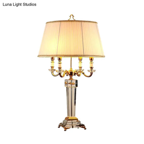 Modern White Desk Lamp With 4 Reading Lights And Fabric Shade Perfect For Living Rooms