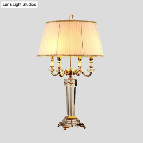 Modern White Desk Lamp With 4 Reading Lights And Fabric Shade Perfect For Living Rooms