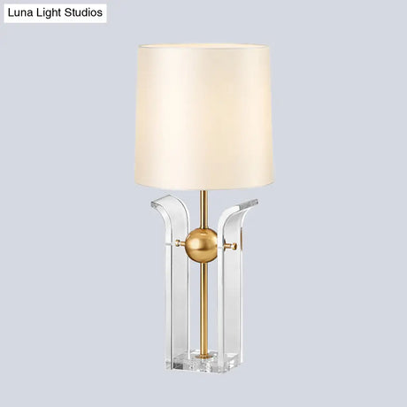 Modern White Desk Lamp With Crystal Base Barrel Shade For Reading