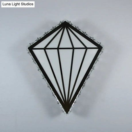 Modern White Diamond Led Wall Sconce With Crystal Deco - Warm/White Light