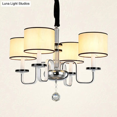 Modern White Fabric Shade Ceiling Chandelier With Multiple Heads For Living Room Suspension