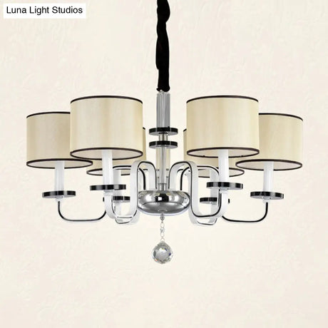 Modern White Fabric Shade Ceiling Chandelier With Multiple Heads For Living Room Suspension