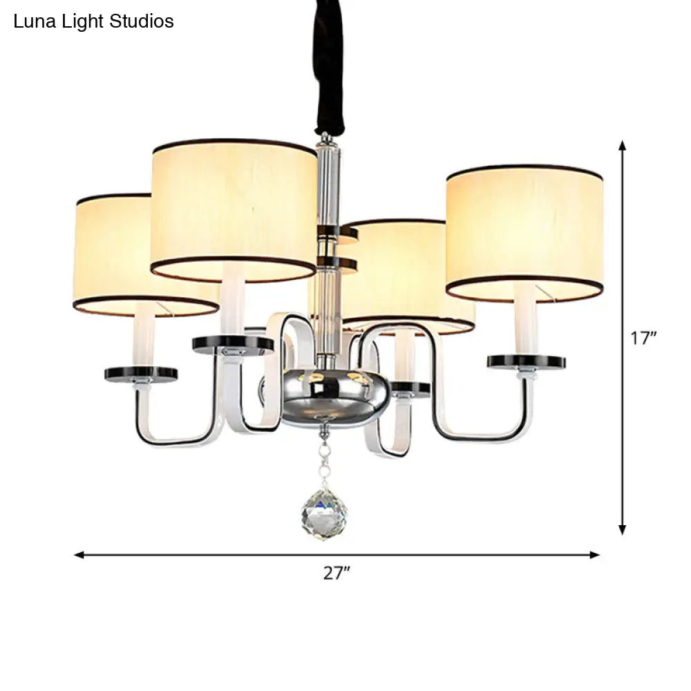 Modern White Fabric Shade Ceiling Chandelier With Multiple Heads For Living Room Suspension