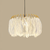 Modern White Feather Hanging Chandelier For Living Room / 23.5’ Without Crystal