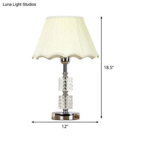 Modern White Flared Study Lamp: Single Head Fabric Table Light With Faux-Braided Detailing
