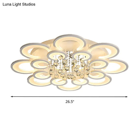 Modern White Floral Led Crystal Flushmount Lamp With Warm Lighting