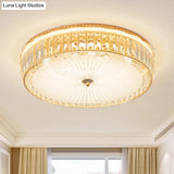Modern White Glass Ceiling Flush Mount Spotlight With Crystal Block - Perfect For Bedrooms