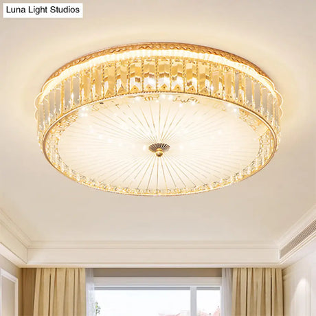Modern White Glass Ceiling Flush Mount Spotlight With Crystal Block - Perfect For Bedrooms
