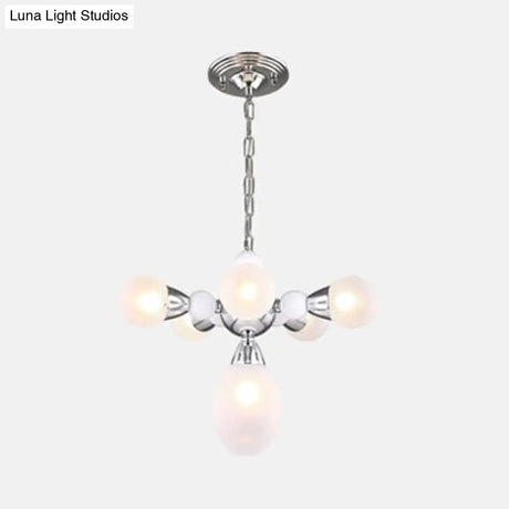 Modern White Glass Chandelier Pendant With Led Lights - Sphere & Oval Design