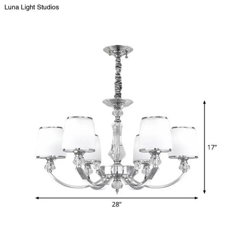 Modern White Glass Cone Hanging Chandelier - 3/6 Lights In Chrome