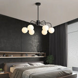 Modern White Glass Globe Chandelier with Radial Design - 6/8/10 Lights Hanging Ceiling Light Curved Arm 6 / Black