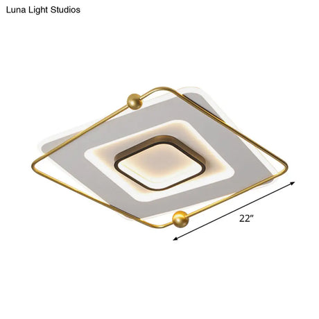 Modern White - Gold Tiered Led Flush Mount Ceiling Light Thin Square Aluminum Fixture (18’/22’