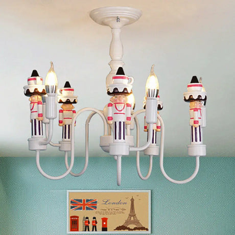 Modern White Iron Hanging Chandelier - Child Bedroom Ceiling Lamp With Soldier Design Pink