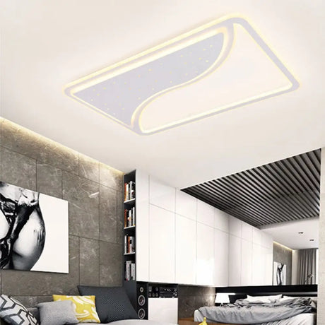Modern White Led Ceiling Lamp With Curved Starry Sky Design Flush Lighting - 19’/35.5’ W