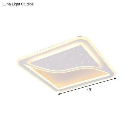 Modern White Led Ceiling Lamp With Curved Starry Sky Design Flush Lighting - 19’/35.5’ W