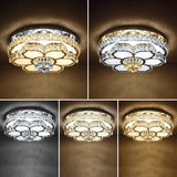 Modern White Led Crystal Flower Ceiling Light For Living Room With Flush Mount Design / 23.5’
