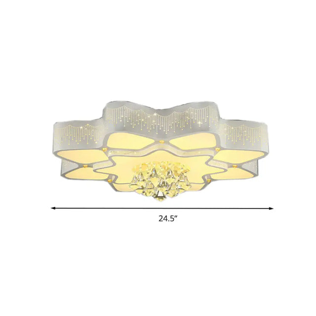 Modern White Led Flower Crystal Ceiling Lamp 21/24.5/31.5 Flush Mount For Living Room
